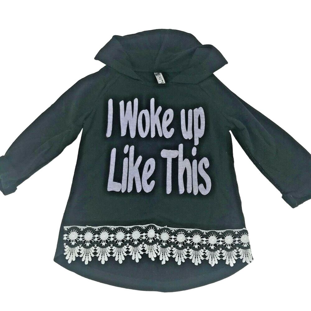 Beautees Girls Shirt Sweatshirt Hooded Graphic I Woke Up Like This Sz S